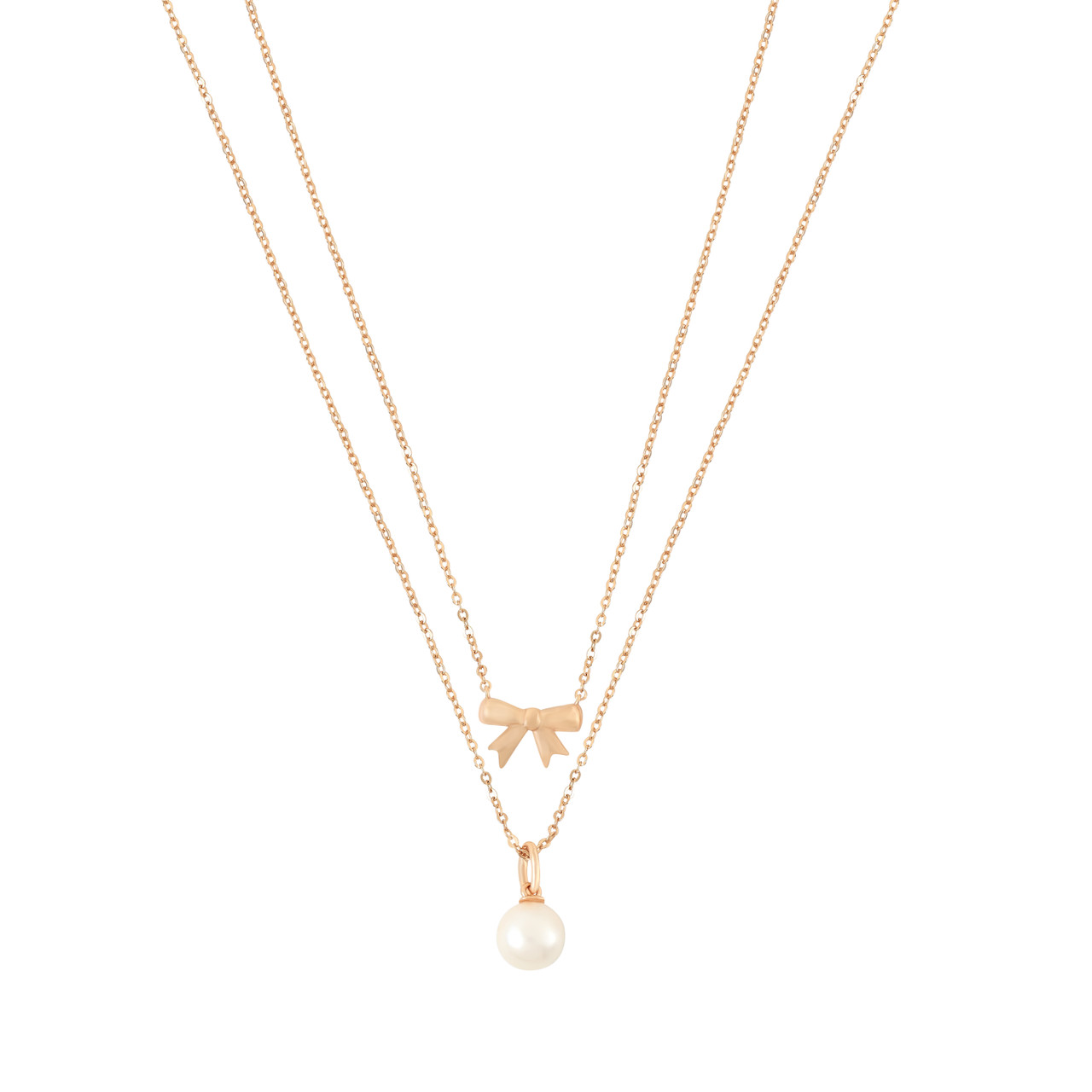 TP Bow & Pearl Double Necklace Gold