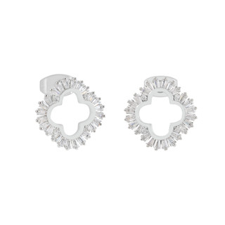 TP Maureen CZ Surround Cutout Flower Earrings Silver
