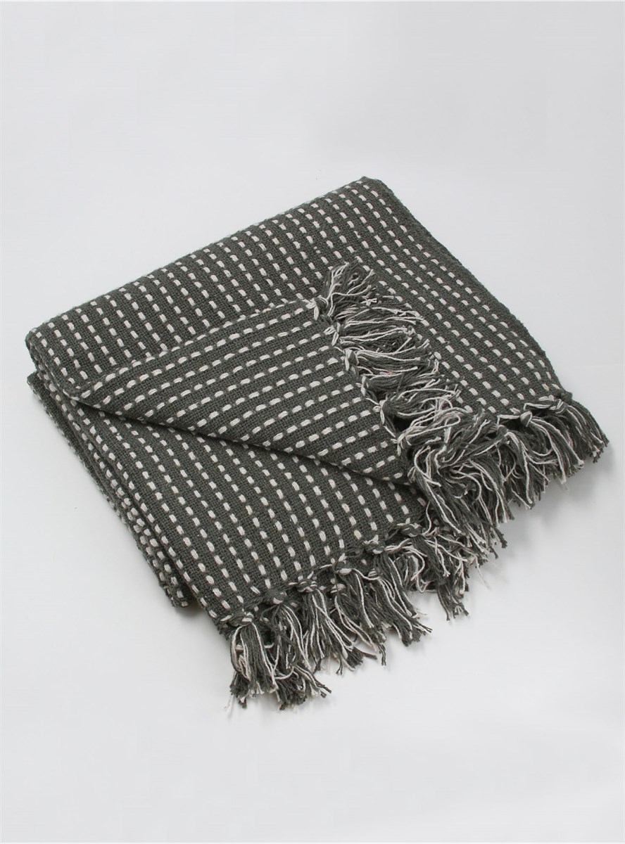 GG Stab Stitch Khaki Cotton Throw