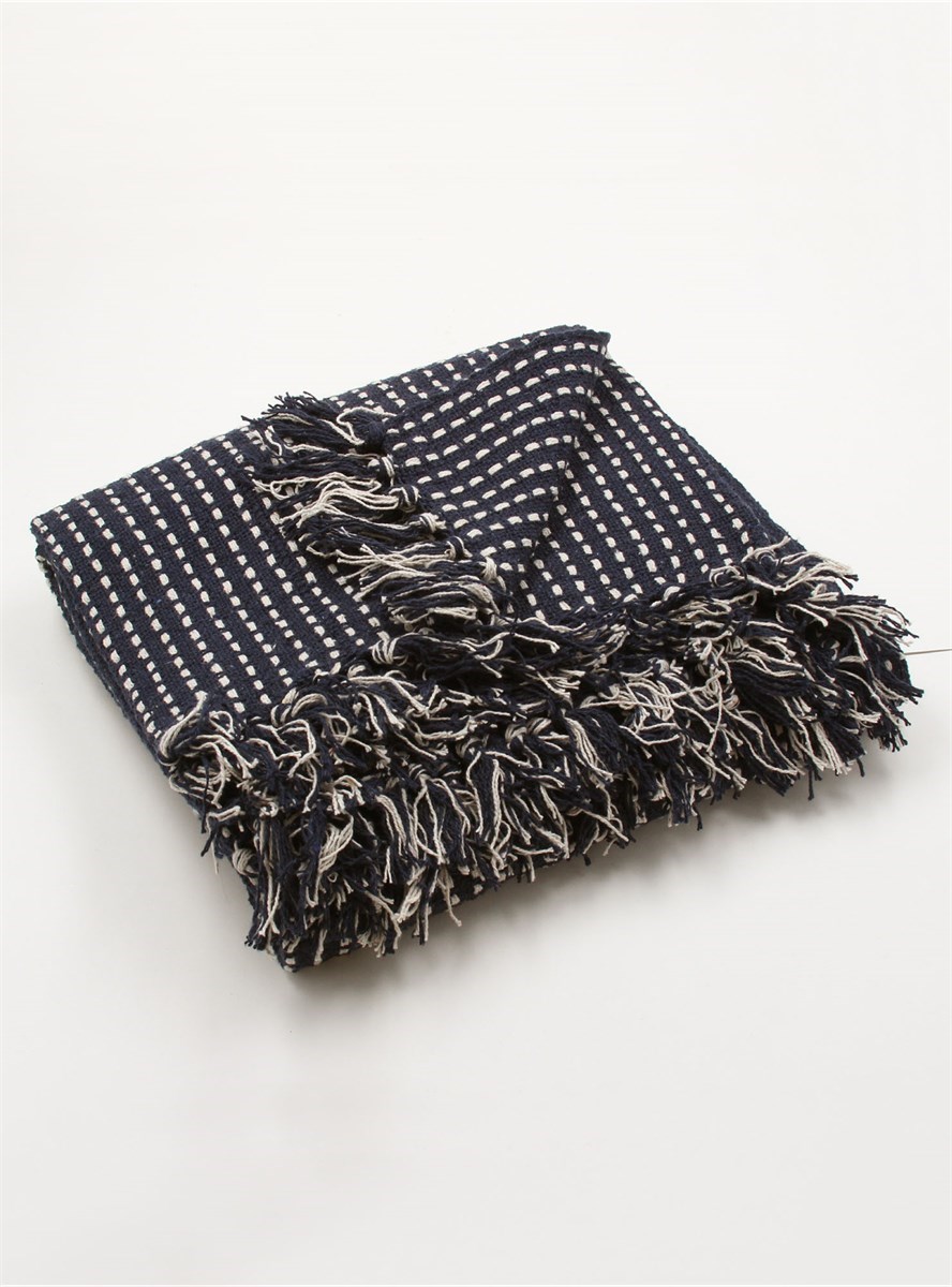 GG Stab Stitch Navy Cotton Throw