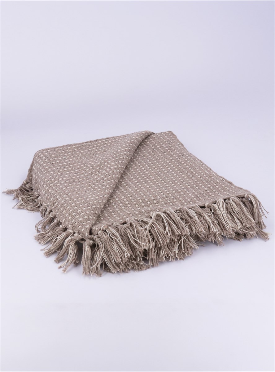GG Stab Stitch Beige Cotton Throw