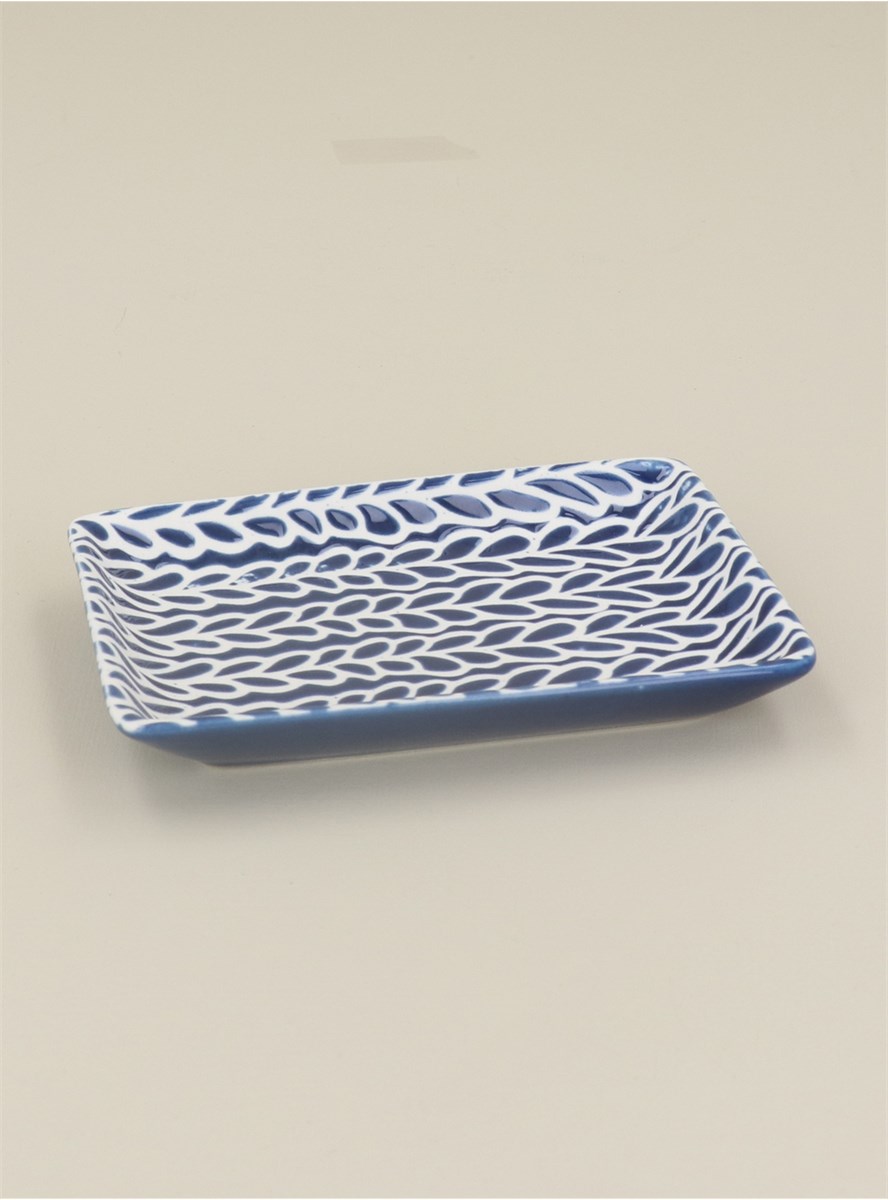 GG Navy & White Leaves Trinket Dish Small