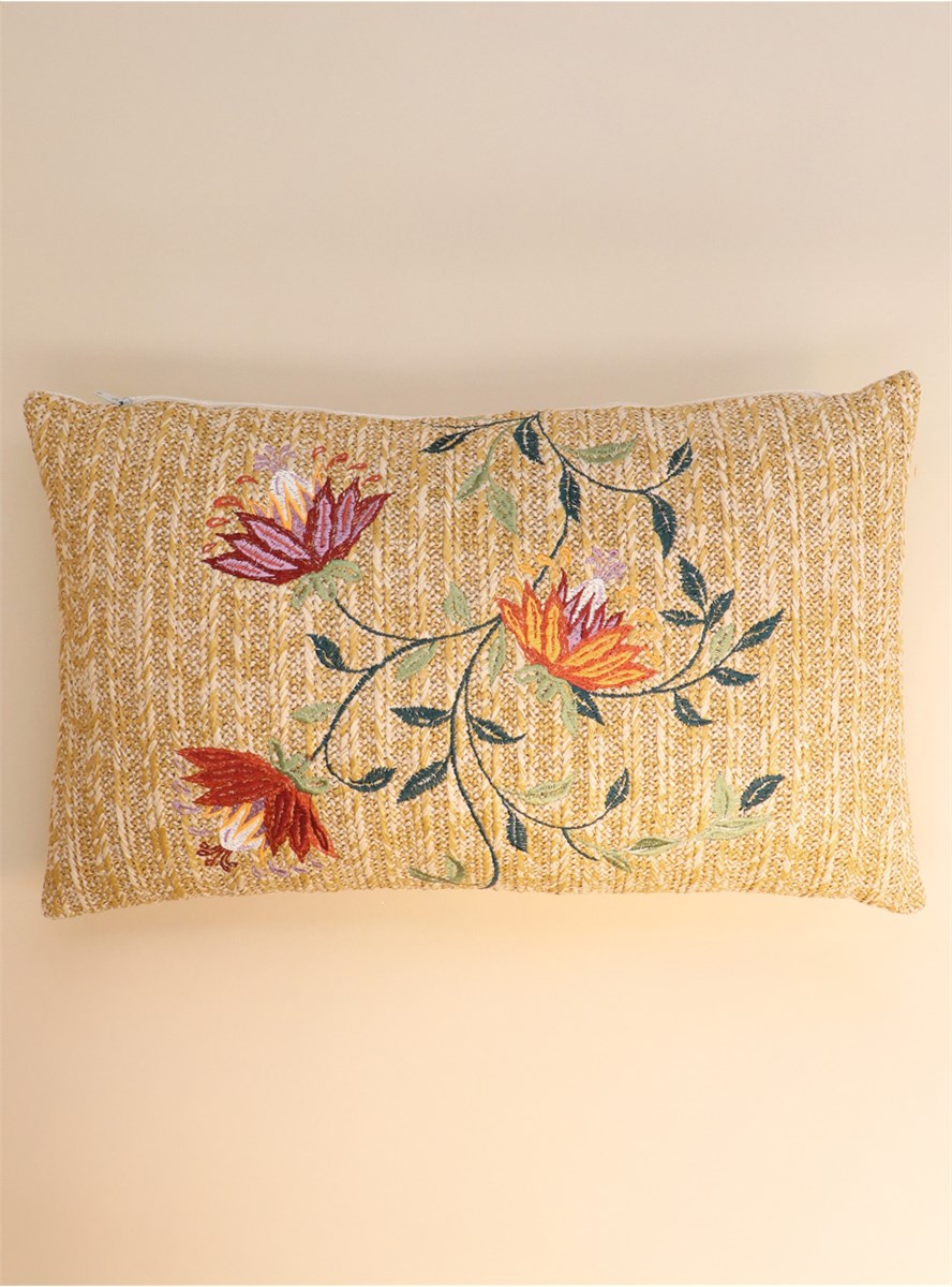 GG Embroidered Floral Straw Cushion 30cm