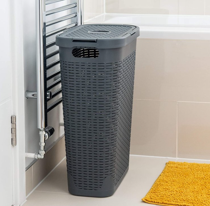Addis Rattan Slim Hamper Charcoal