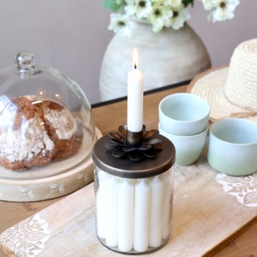 CA Glass Jar Candlestick 18cm