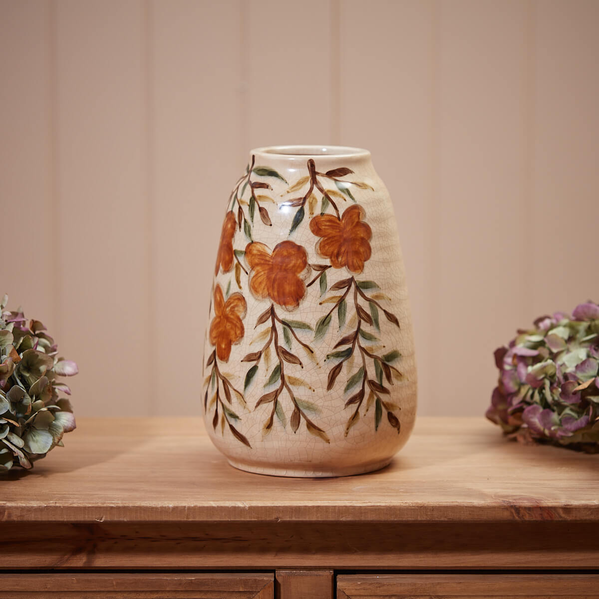 LA Handpainted Orange Florals MD Vase