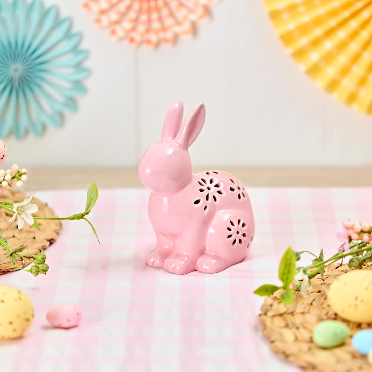 LA Bunny Pink Floral Ceramic Lantern