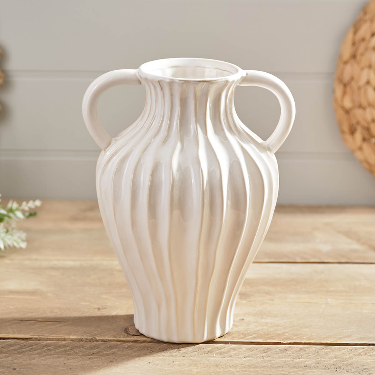 LA Stone Tall Ruffled Cream Vase