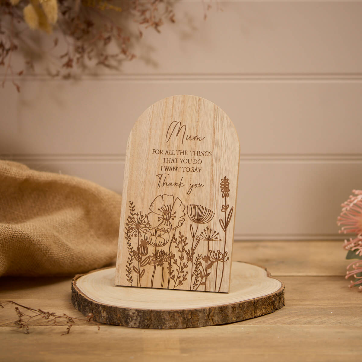 LA Etched Wood Arch Mum Easel