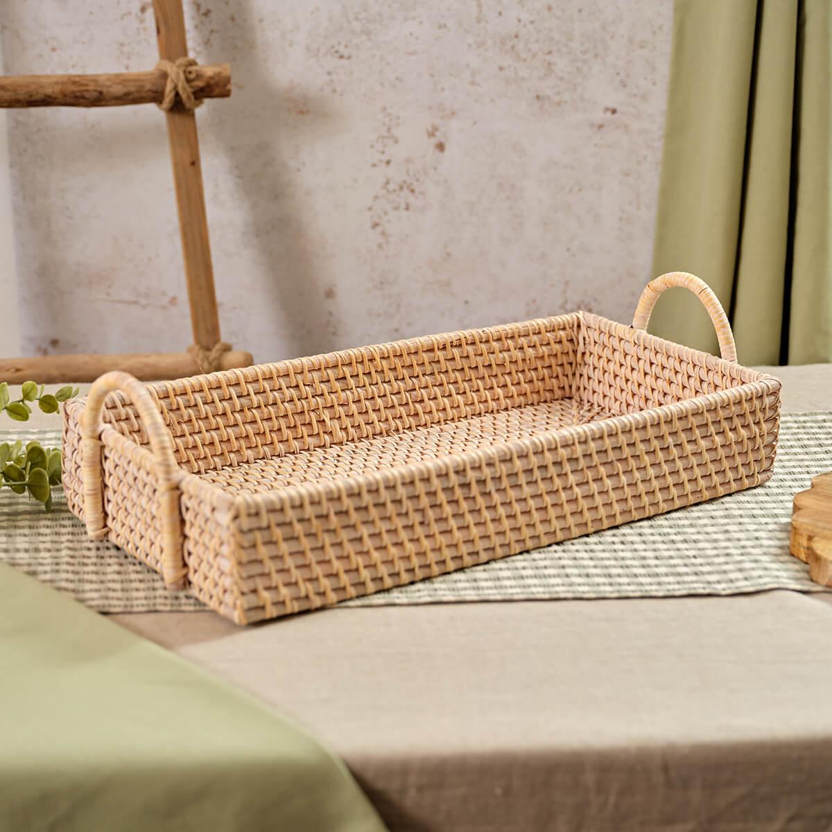 LA Flourish Rattan Rect Tray