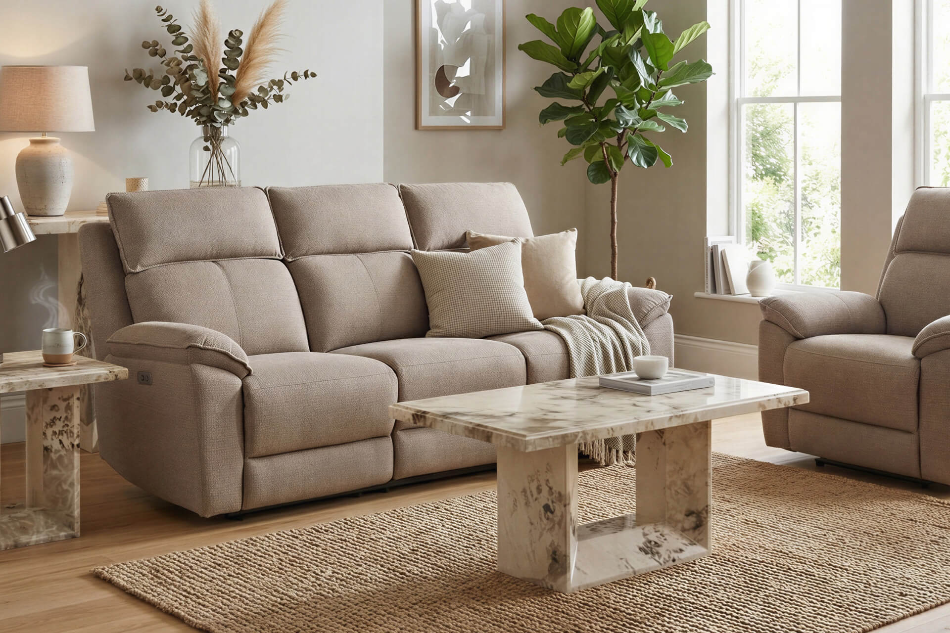 Blaine 3 Seater Electric Recliner – Latte
