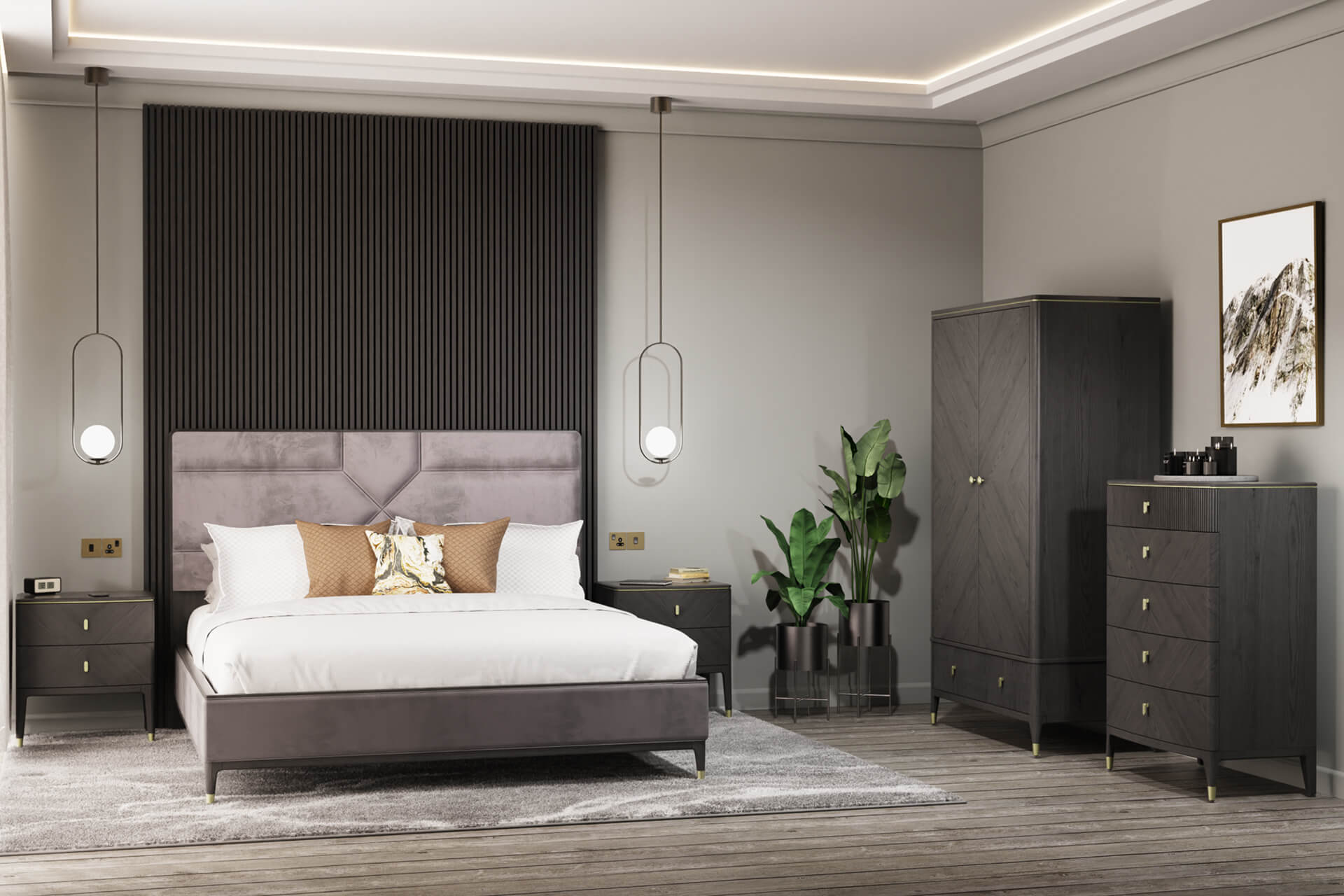 Delilah 5ft Bedframe - Ebony Ecru Velvet