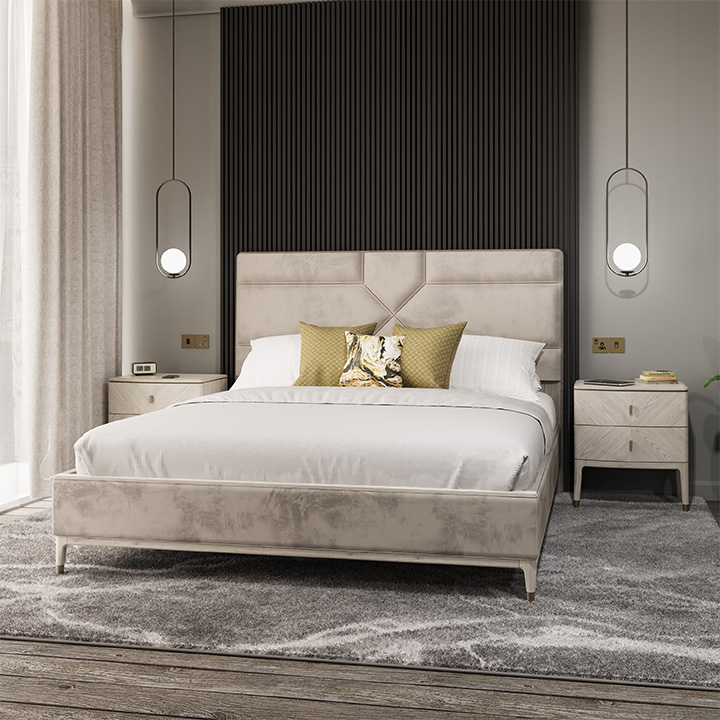 Delilah 5ft Bedframe - Stone Sand Velvet