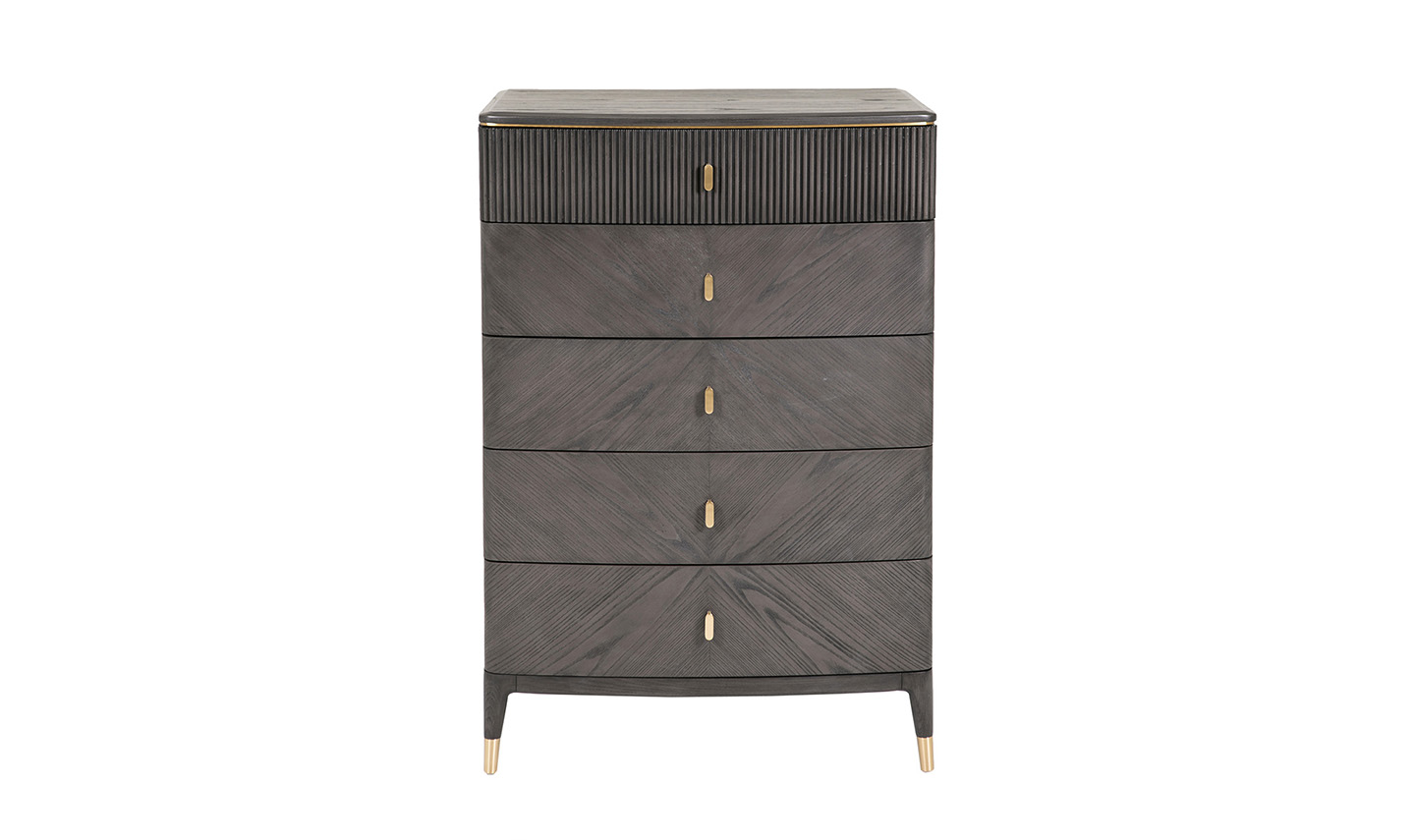 Delilah Tall Chest 5 Drawer with Ribbed Top Drawer - Ebony