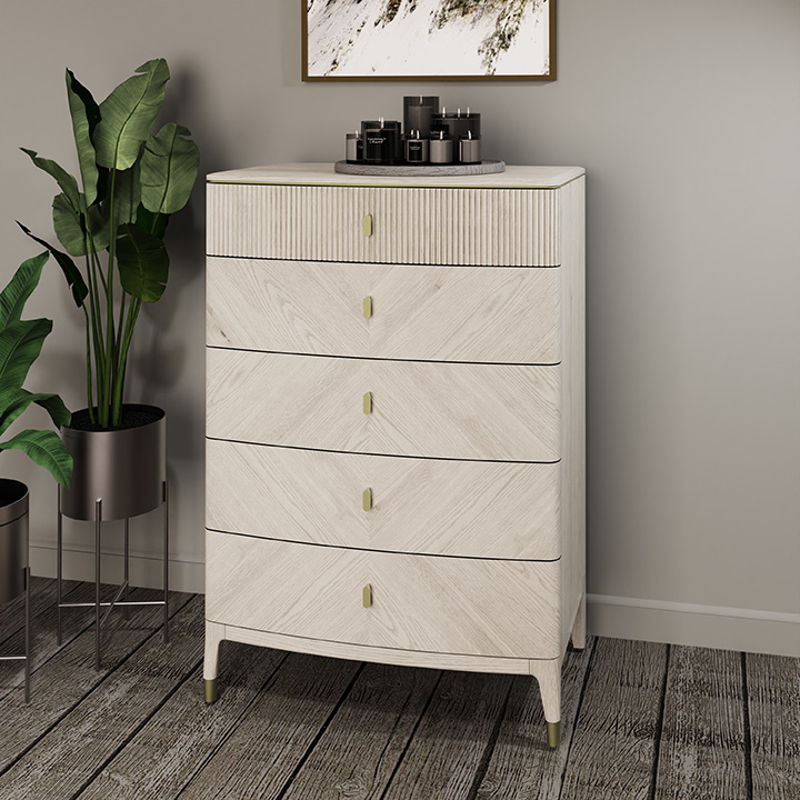 Delilah Tall Chest 5 Drawer with Ribbed Top Drawer - Stone