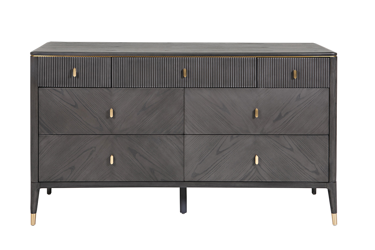 Delilah 7 Drawer Dressing Chest with Ribbed Top Drawers - Ebony
