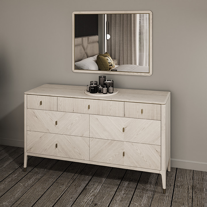 Delilah 7 Drawer Dressing Chest with Ribbed Top Drawers - Stone