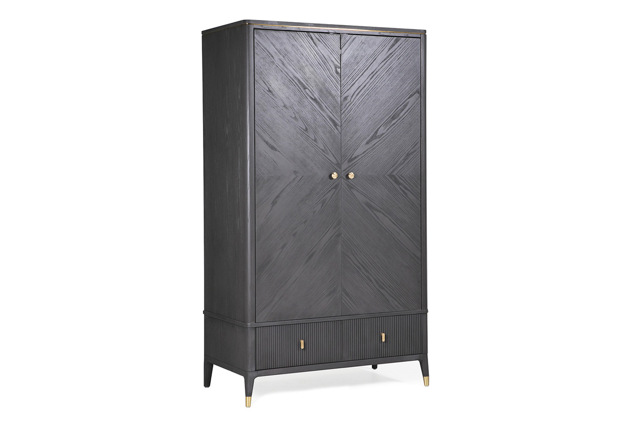 Delilah Wardrobe 2 Door 2 Drawer with Ribbed Drawers - Ebony - Send Unbuilt
