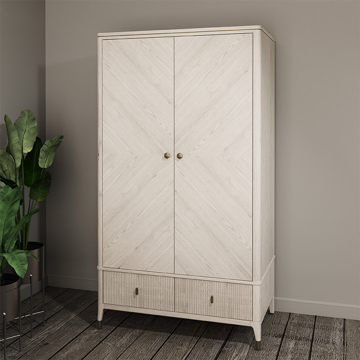 Delilah Wardrobe 2 Door 2 Drawer with Ribbed Drawers - Stone - Send Unbuilt