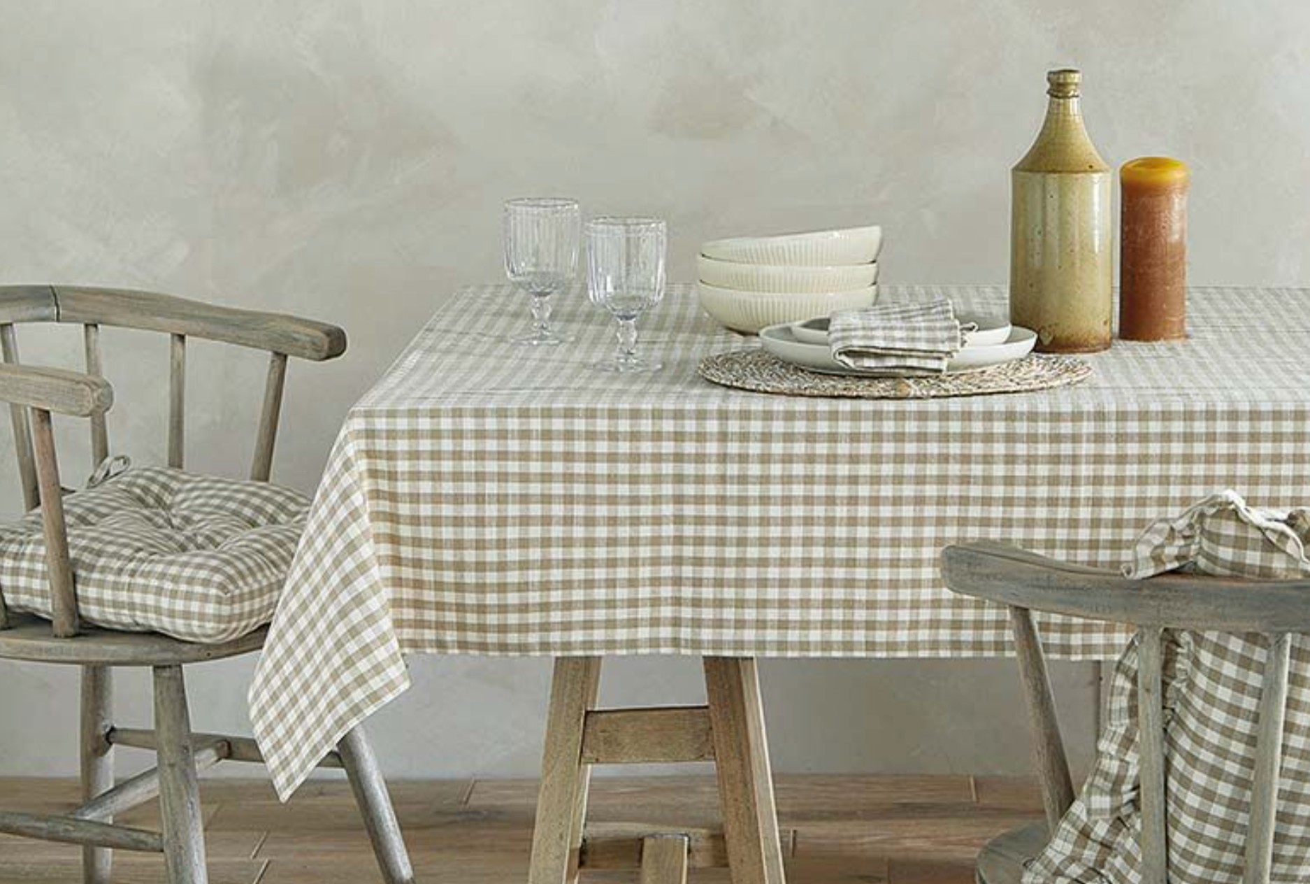 WAL Gingham Tablecloth Pale Olive 130x230cm