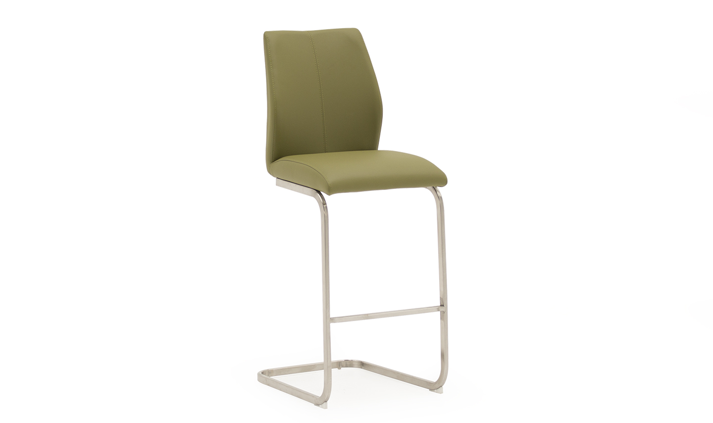 Irma Bar Chair - Brushed Steel with Olive