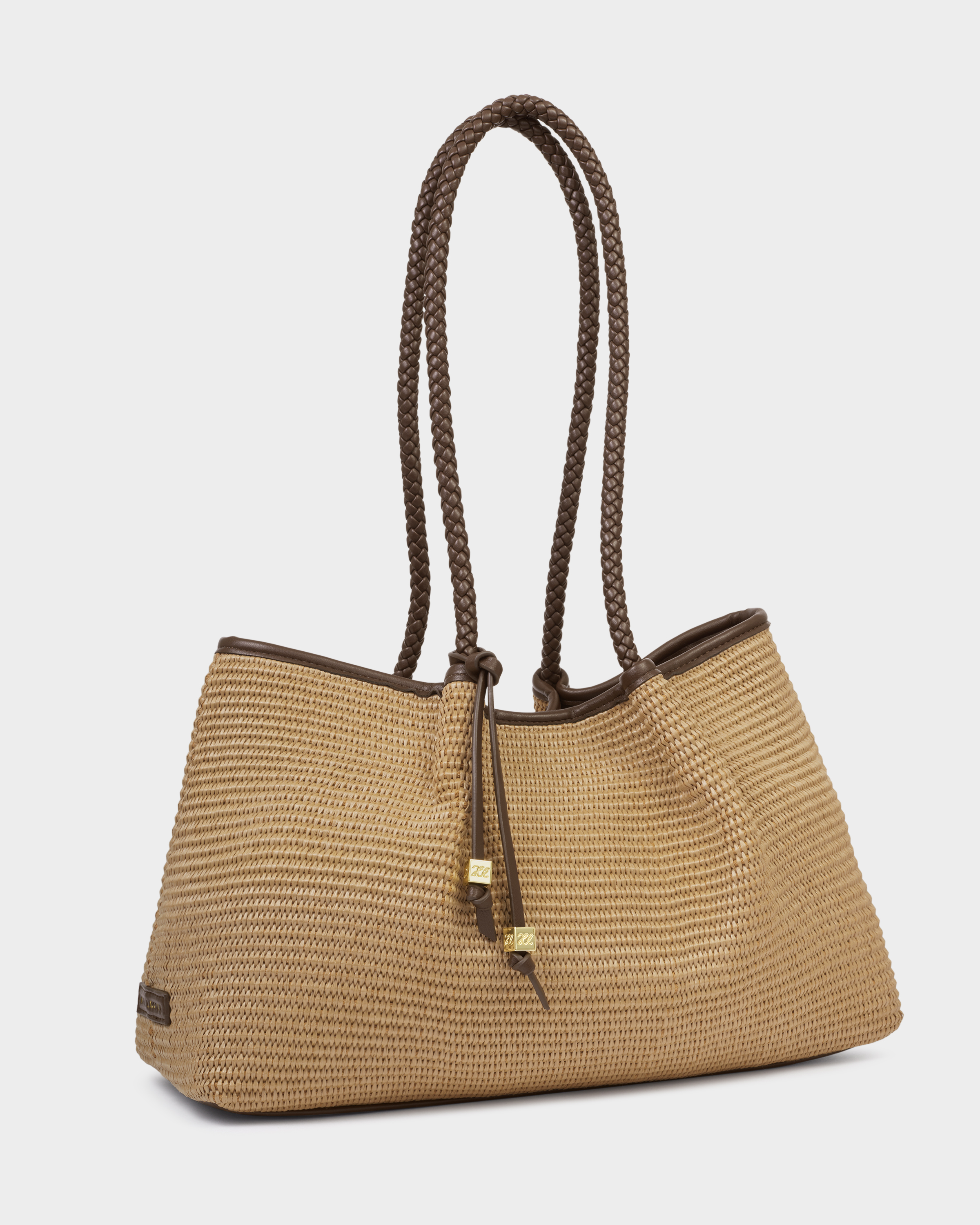 KL Nova Handwoven Small Tote Bag Nat Raffia/Bitter Choc SS26