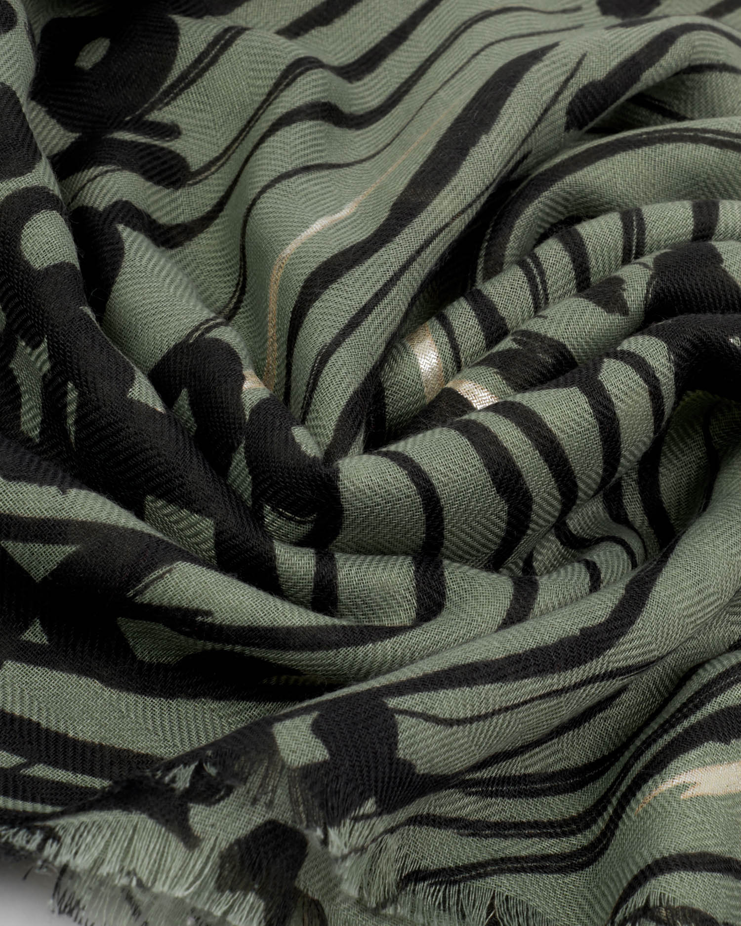 KL Printed Foil Scarf Animal Green
