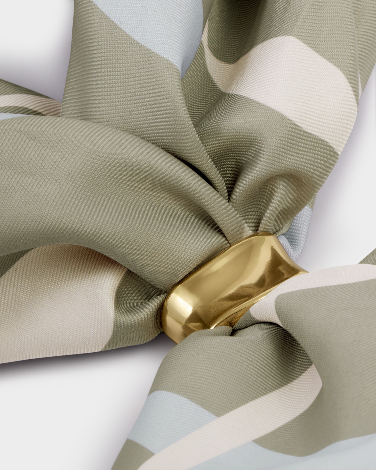 KL Satin Scarf with Gold Ring Ripple Stripes SS26