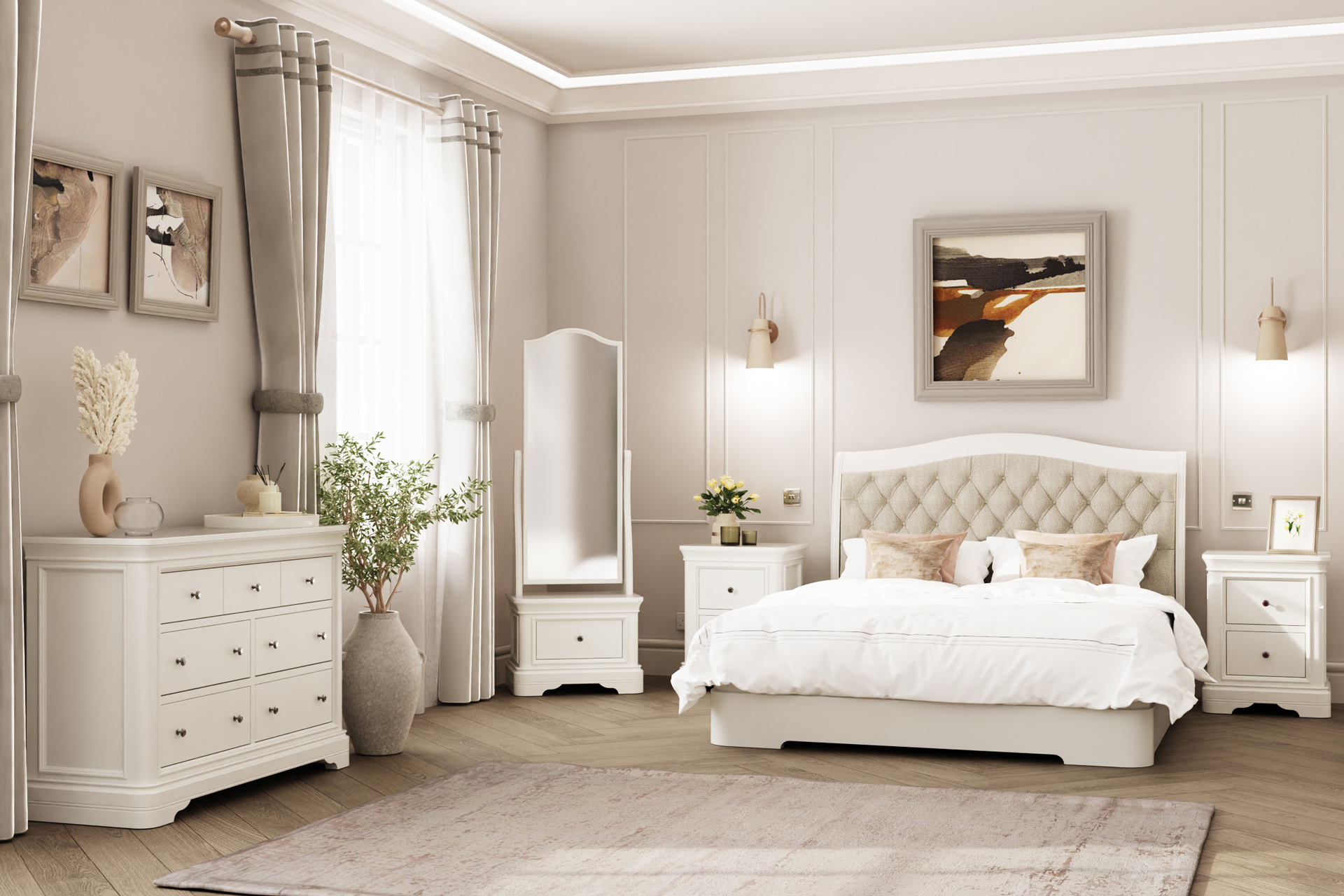 Mirabella 5ft Bedframe with Upholstered Headboard - Bone