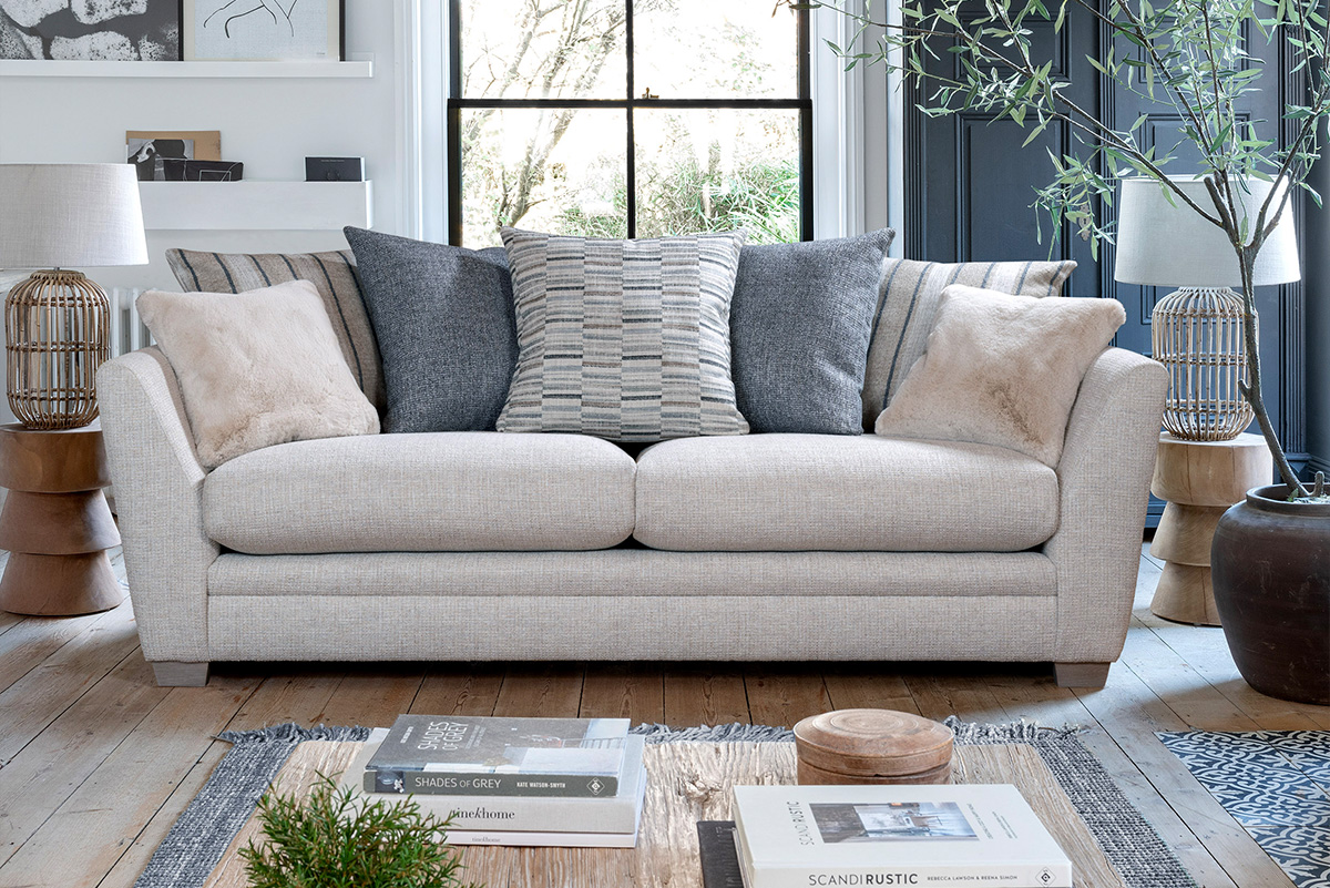 Alstons Rochelle 4 Seater Sofa Pillow Back - 6637 Steel Remy Chenille Plain