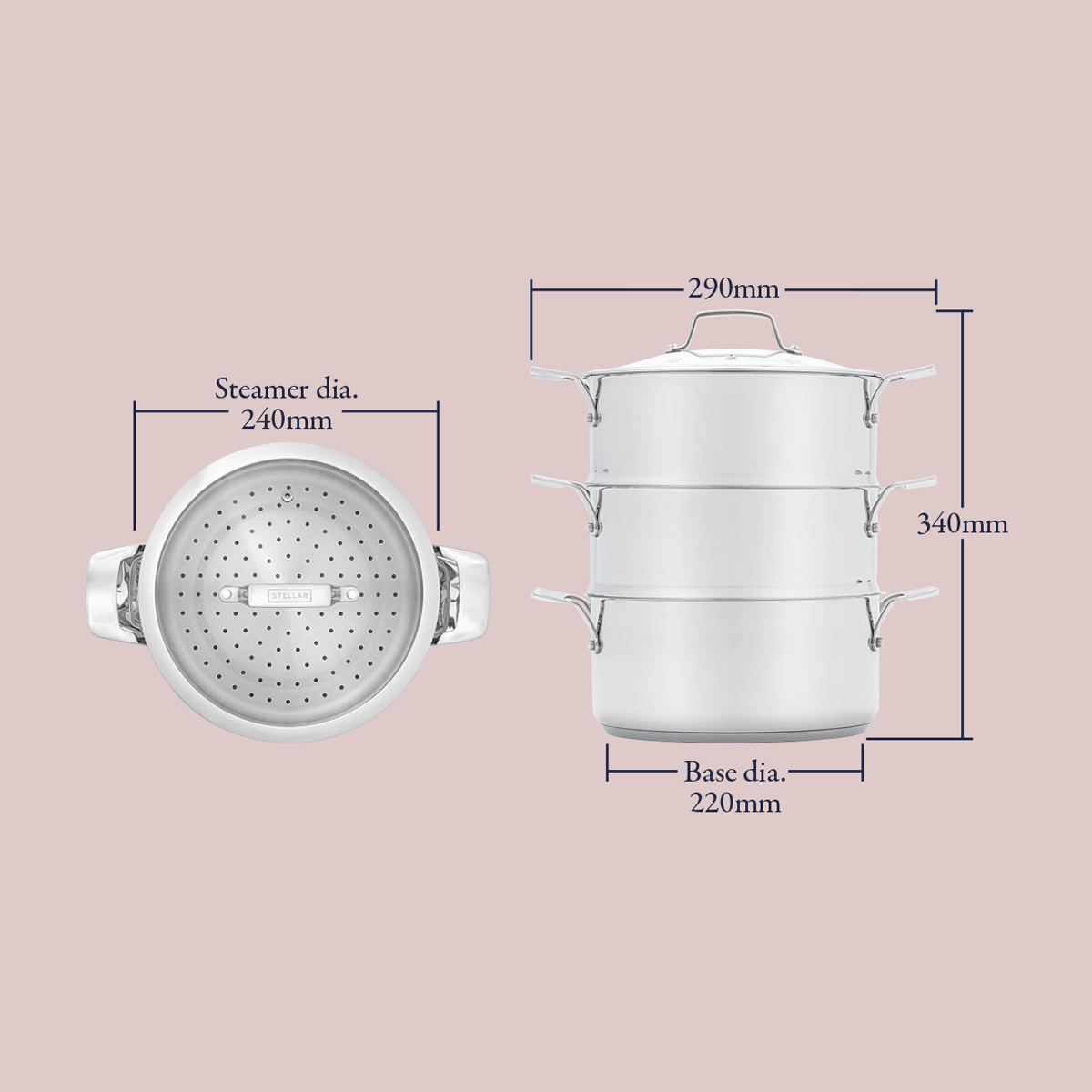 Stellar 24cm 3 Tier Steamer