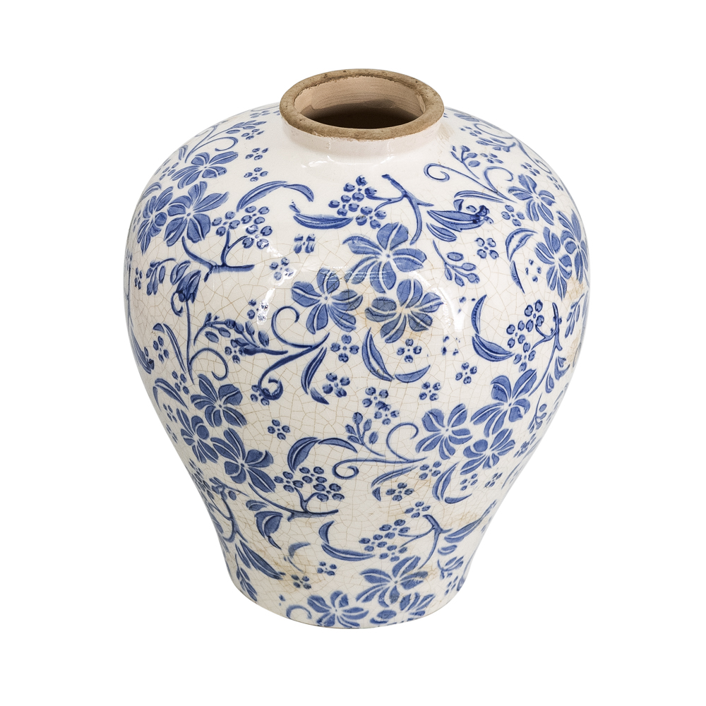 TL Blue Floral Vase 23cm